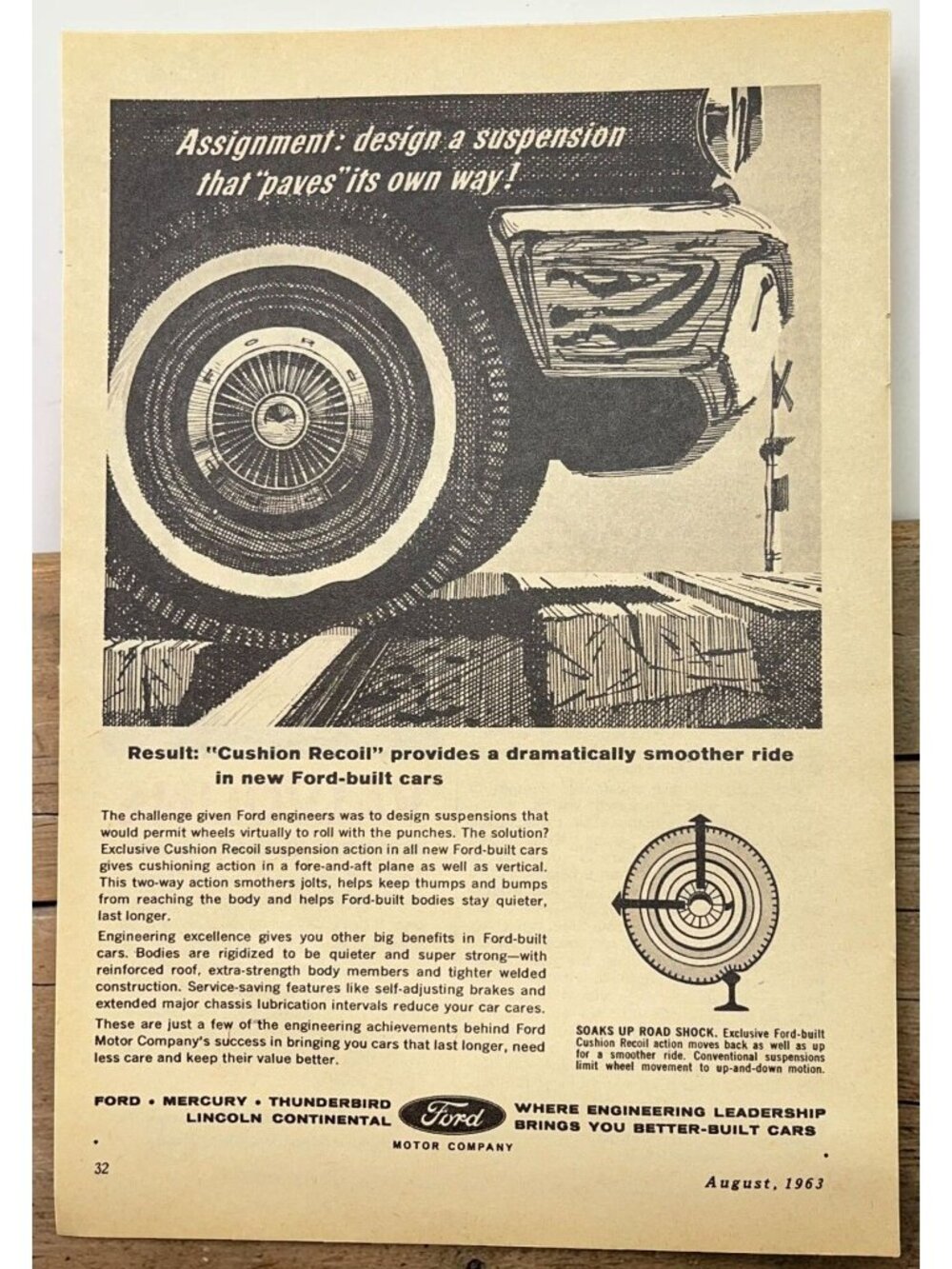 Ford Cushion Recoil Suspension Vintage Print Ad 1960s Auto Parts Cars